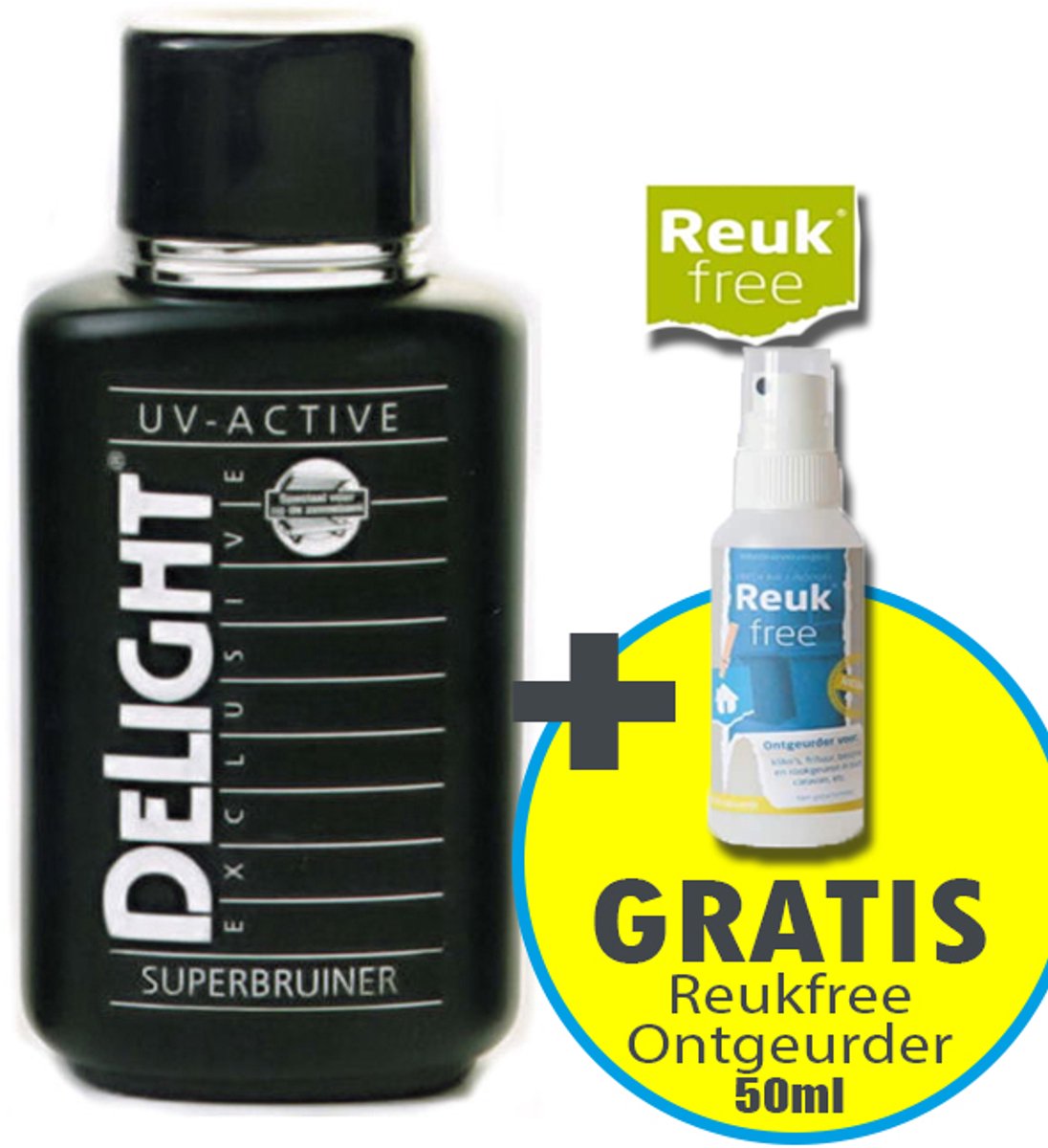 Delight Zonnebankcrèmes COMBI DEAL; Exclusive Super Tanning Milk UV-active (150ml) + Reukfree (50ml)