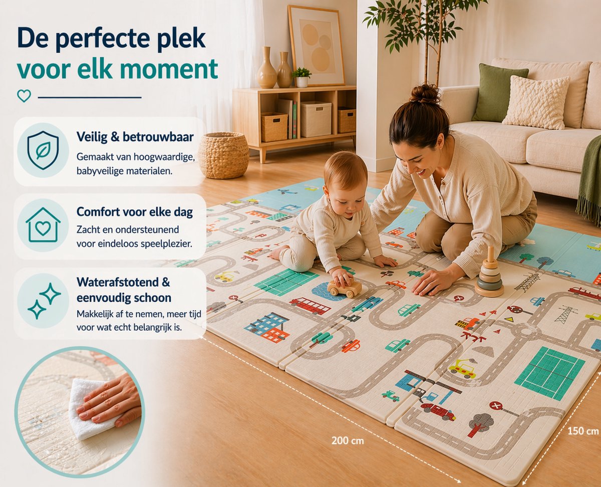 Auto - Speelmat - Inclusief Luxe Opbergtas - Speelkleed - Speelmat Baby - Speelkleed Baby - Speelmat Foam - 150 x 200 cm - Opvouwbaar - Baby Speelgoed 6 maanden - Baby cadeau - Kraamcadeau — afbeelding 3