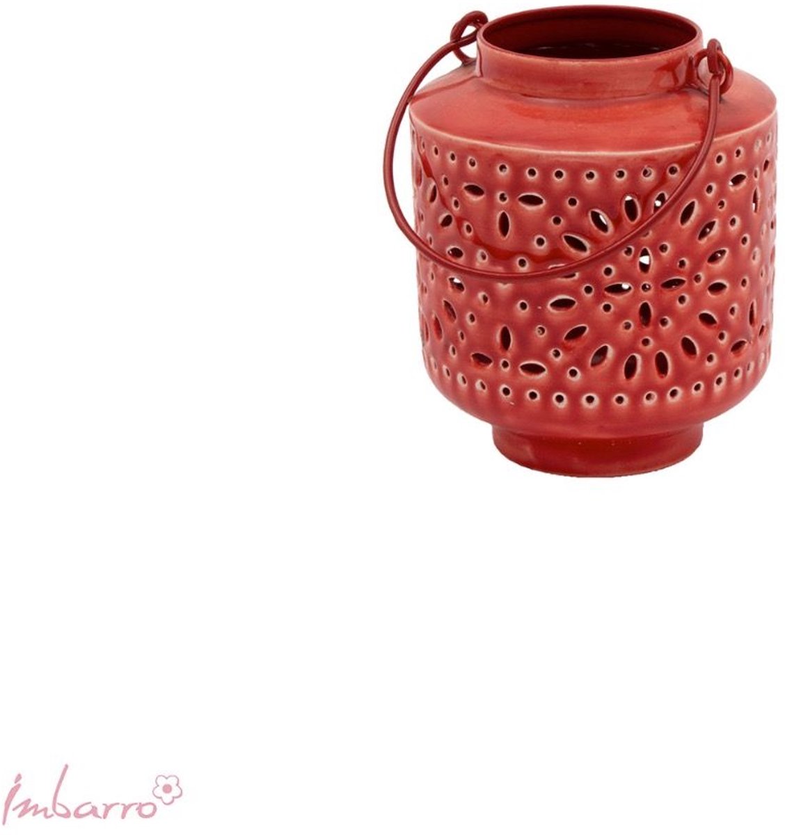 Imbarro Windlicht Fem Punch – Metaal – 12x12 cm – Rood – Sfeerverlichting – Decoratief Kaarsenhouder – Open Patroon