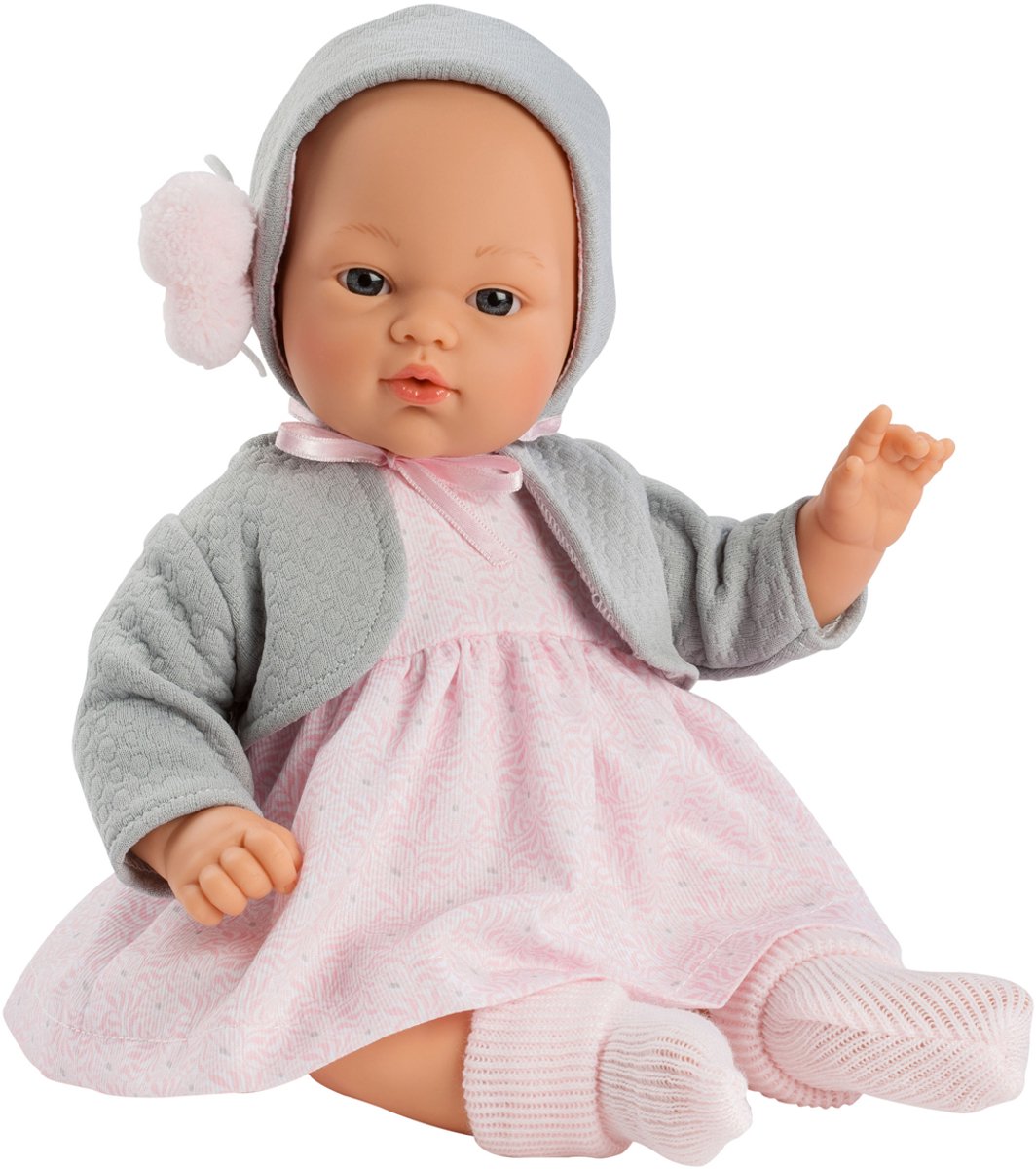 ASI DREAMS Pop - Koke 36 Cm - Jurk Met Grijs Jasje - Roze