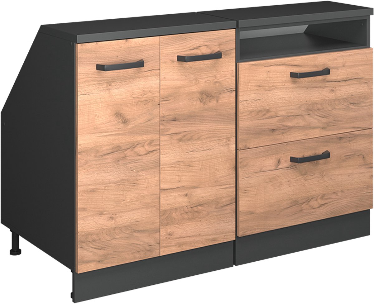 Vicco R-Line Keukenkast voor schuine wand – 120 cm Set van 2 kastrompen 60 cm diepte Krachtige eik goud