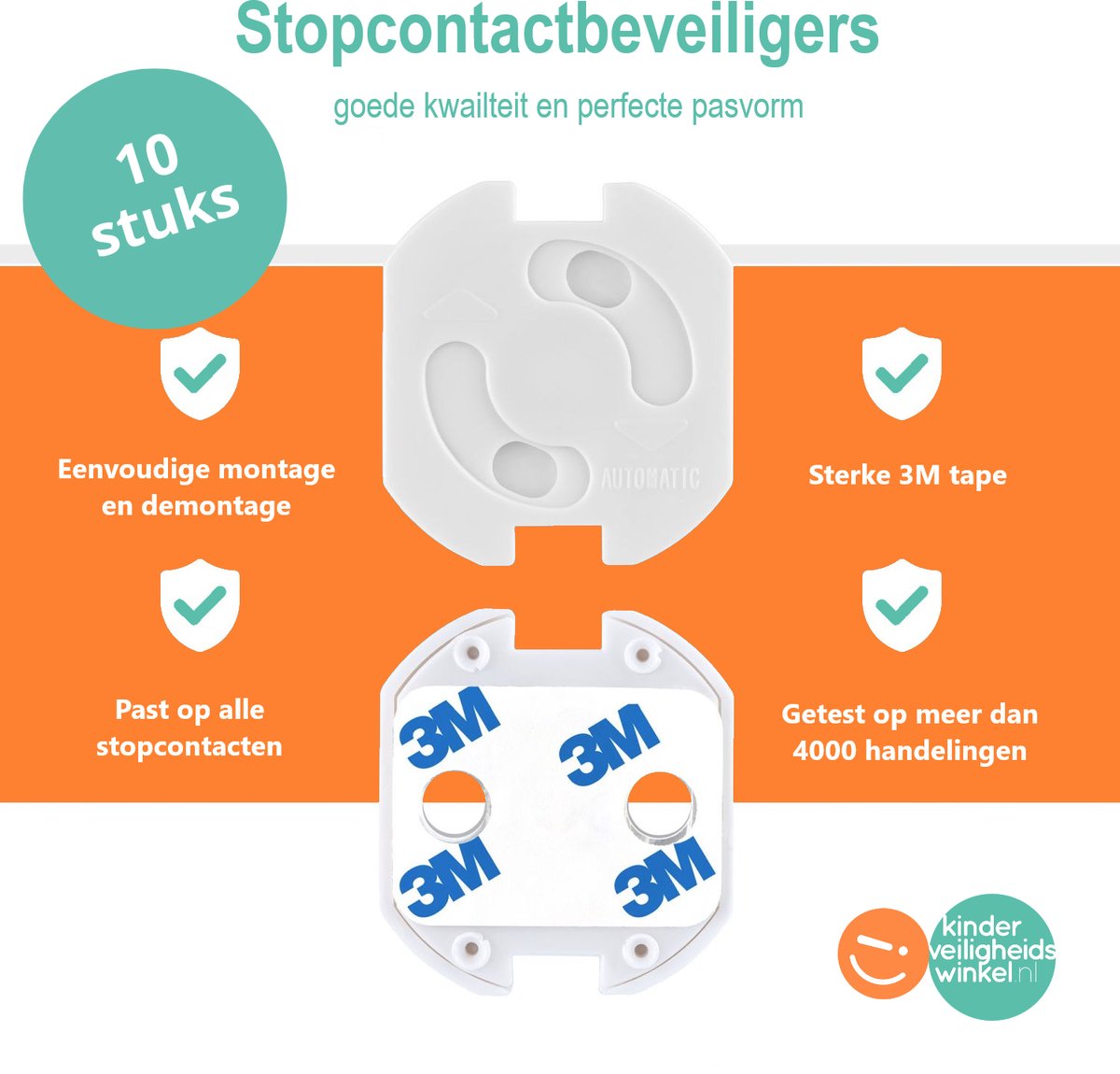 Stopcontactbeveiligers met 3M Tape Wit - 10 Stuks - Bulkverpakking