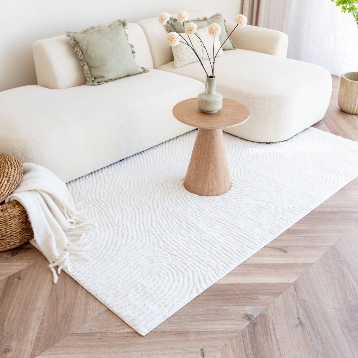Scandinavisch vloerkleed Curve creme/wit - 160 x 235 cm - (M)