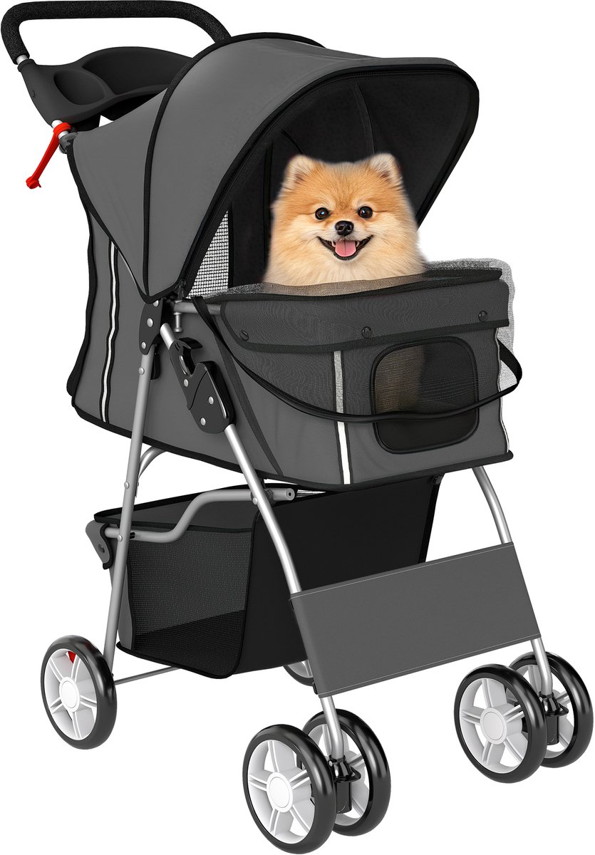 Hondenbuggy Inklapbaar – Tot 10 kg – Met 360° draaibare wielen – donkergrijs