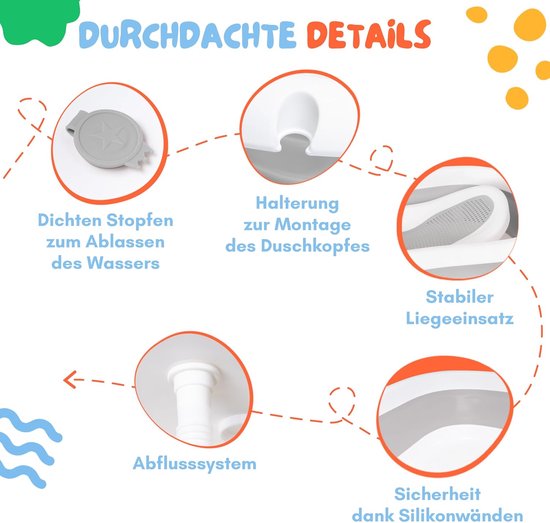 moovkee. Babybad met Standaard 80 cm - Opvouwbare Babybadewanne Grijs met Thermometer, Badesitz en Afvoersysteem - Veilig Babybad voor Pasgeborenen van Merkloos — afbeelding 3