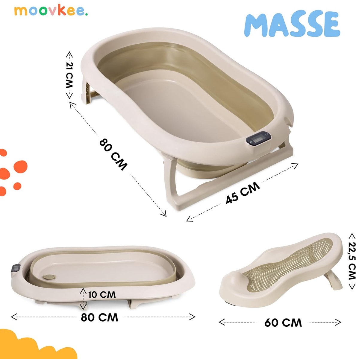 moovkee. Opvouwbaar Babybad 80 cm Beige thumbnail 5