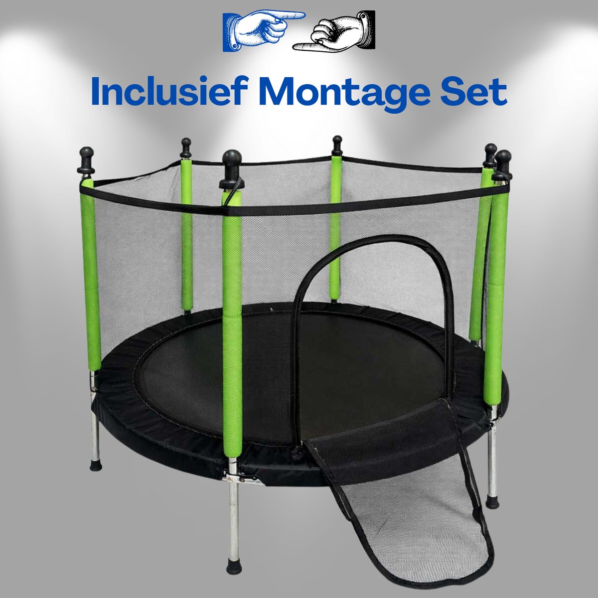Trampoline voor kinderen - 140 cm met veiligheidsnet en ritsingang - Mini tuintrampoline met stabiel frame, antislip poten, springmat en ballen - Compacte trampoline voor tuin en binnen gebruik, veilig en stevig Met Ebook — afbeelding 9