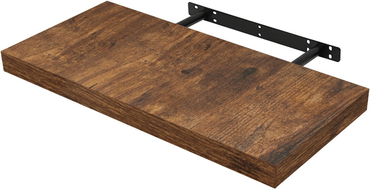 BukkitBow Zwevende Wandplank - 10 kg Laadvermogen - Diverse Maten van 25-120cm - Muur Montage - Rustiek Bruin Hout - 40cm Vintage