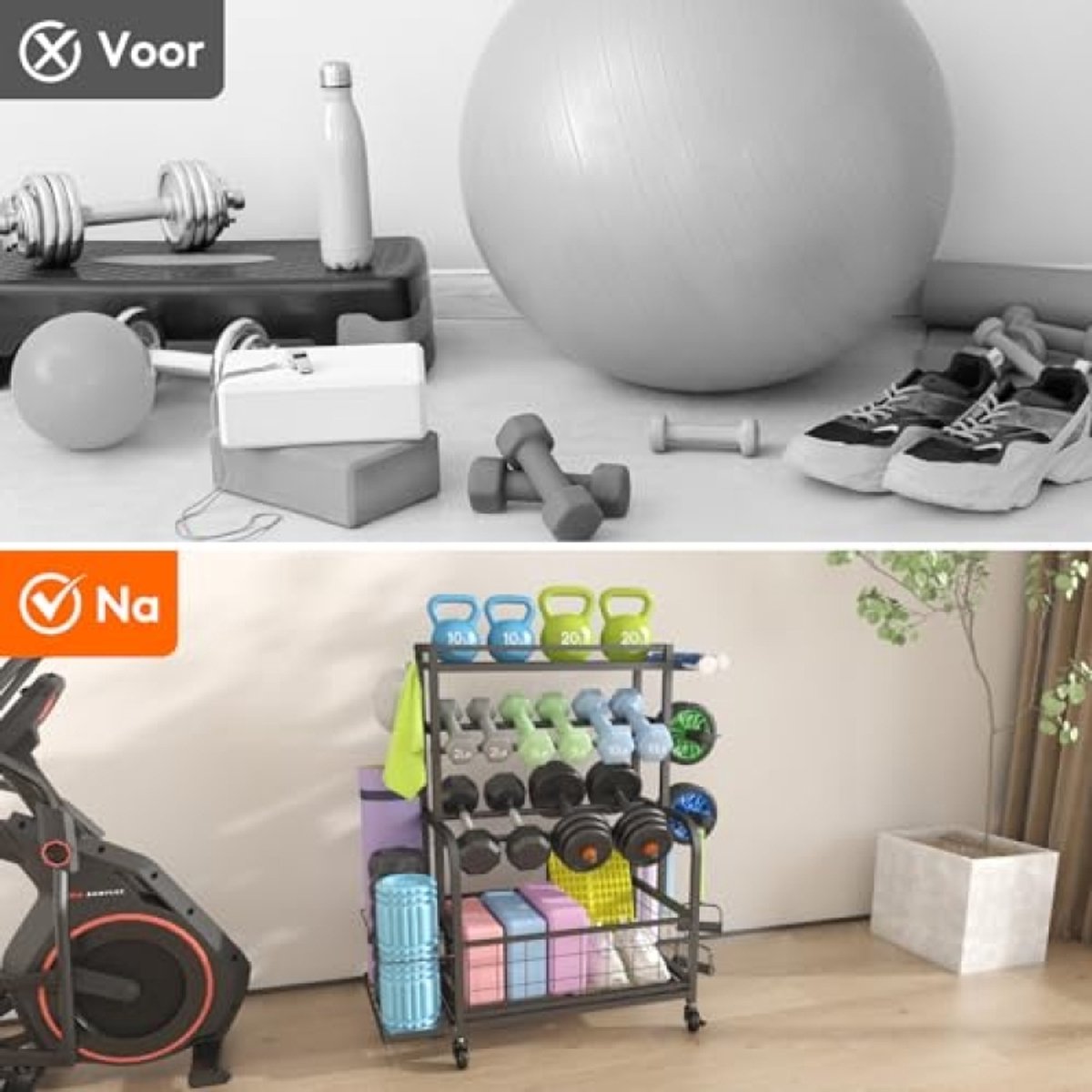Medium Fitness Opbergrek met Wielen - Verstelbaar Gewichtenrek voor Dumbbells, Kettlebells, Yogamatten en Accessoires - Tot 272 kg Draagvermogen - Voor Thuisgym, Garage of Fitnessruimte – foto 7
