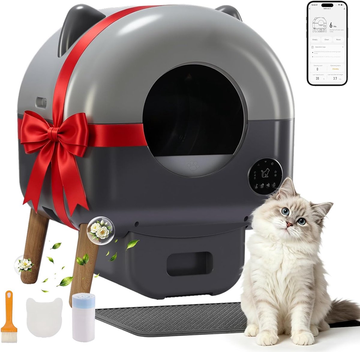 GTPLAYER - Automatische Kattenbak Zelfreinigend - 66L App Besturing & Sensor - Grijs