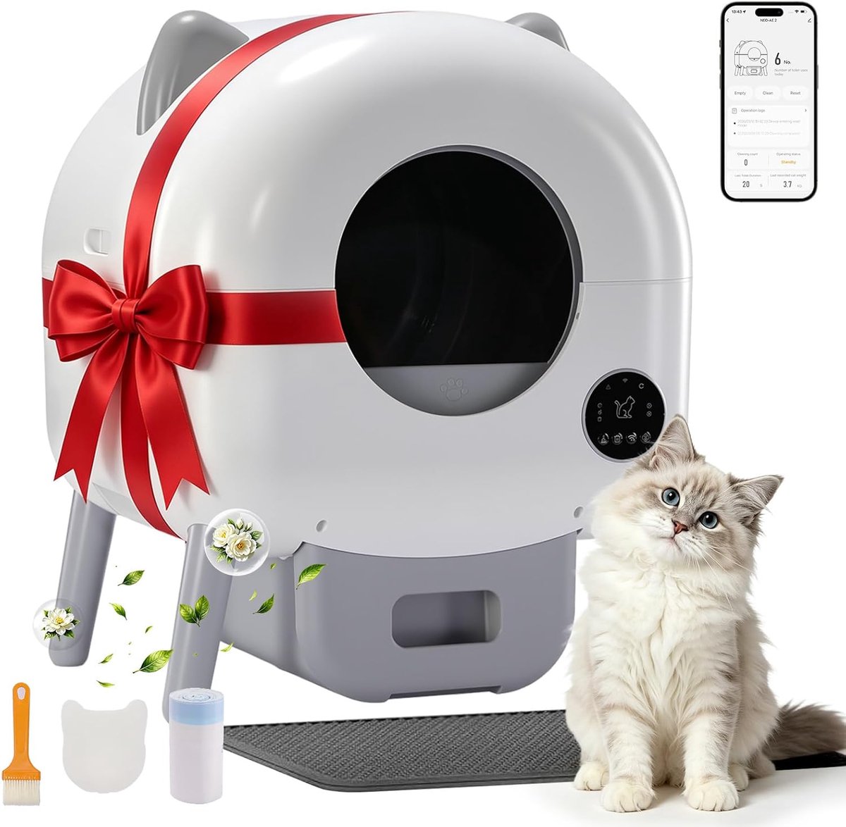 GTPLAYER - Automatische Kattenbak Zelfreinigend - 66L App Besturing & Sensor - Wit