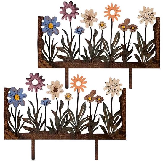Metalen bloemdecoraties voor buiten, een set van 2 tuinpalen, plantenpalen, metalen kunstwerk, geschikt voor bloembedden, terrassen en tuinen, perfect voor gazons, paden en patio's.