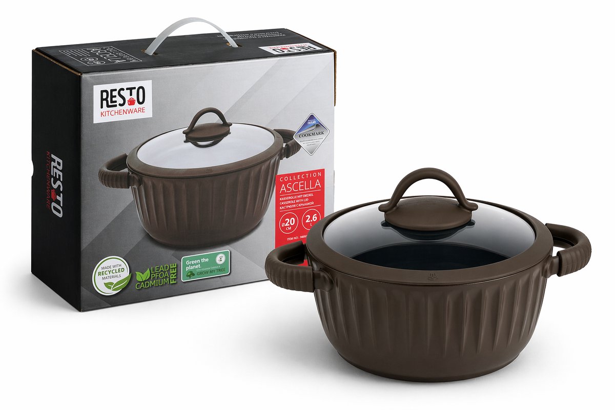 RESTO 94001 Ascella Braadpan met deksel - 2,6 Liter - Rond Ø20 - Hoogte 9.9 cm