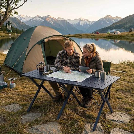 Meedeer Inklapbaar Campingtafel-Opvouwbare Campingtafel-Kampeertafel-koolstofstaal-150x70x54cm-Verstelbaar 6-8 personen voor tuin buiten picknick BBQ achtertuin - (kleur: Zwart) van Merkloos — afbeelding 5