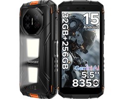 DOOGEE Fire 3 Max-Robuuste Smartphone-Android 15-32GB RAM + 256GB ROM-8350 mAh-1200LM kampeerlamp-outdoor smartphone-5,5 inch IPS HD+ scherm -48 MP + 8 MP camera-Gemini AI-Widevine L1-IP68 water- en stofbestendig - GPS-vingerafdrukherkenning-NFC- OTG