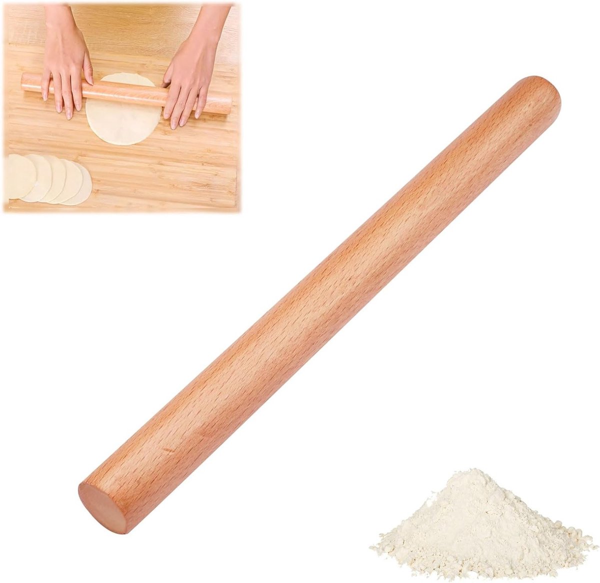 Houten deegroller van beukenhout voor het maken van taarten, koekjes en bladerdeeg