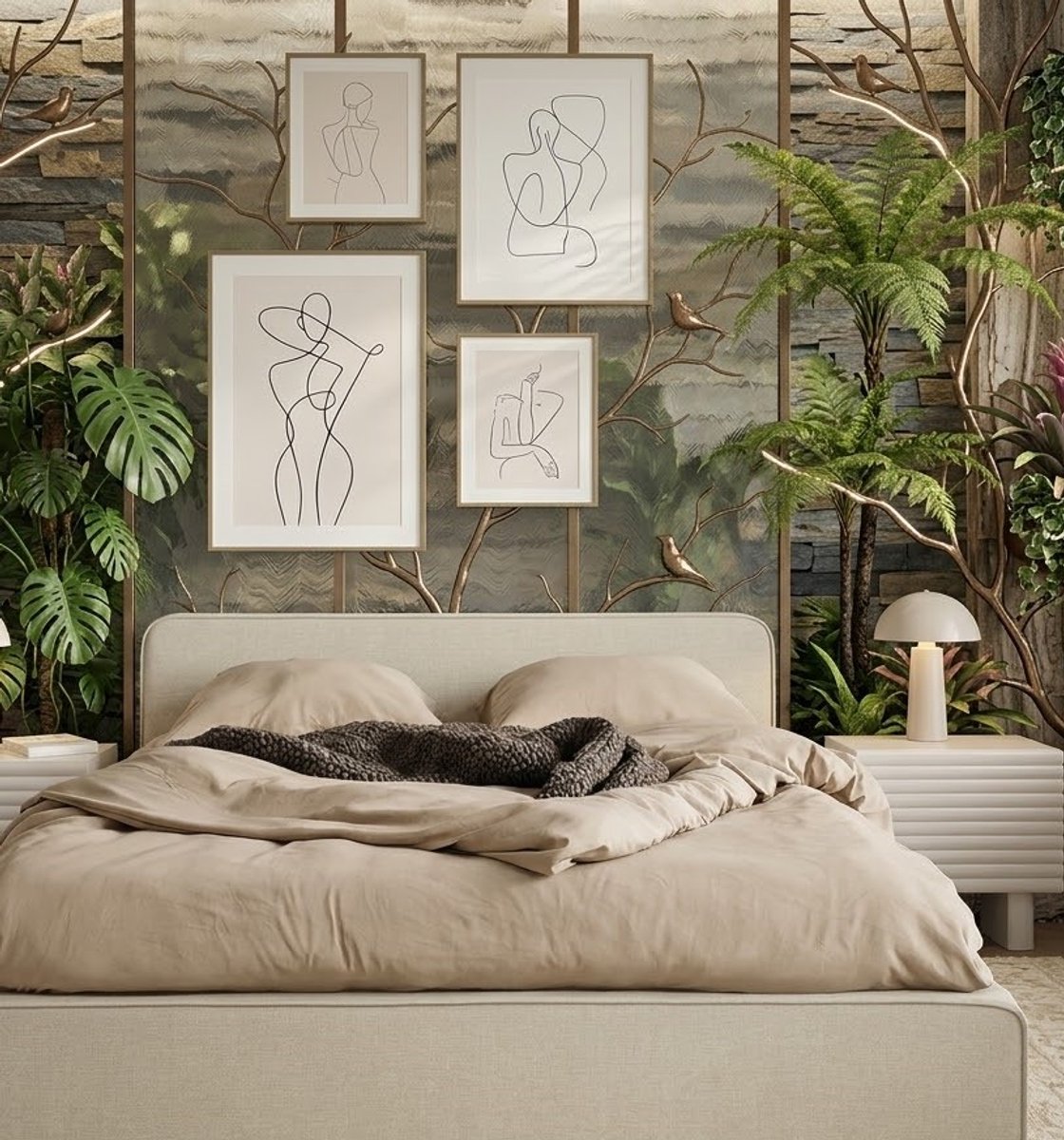 Marini Compact Tweepersoonsbed met Gestoffeerd Hoofdbord - Modern Design Bedframe 120x200 cm - Duurzame Structuurstof - Beige