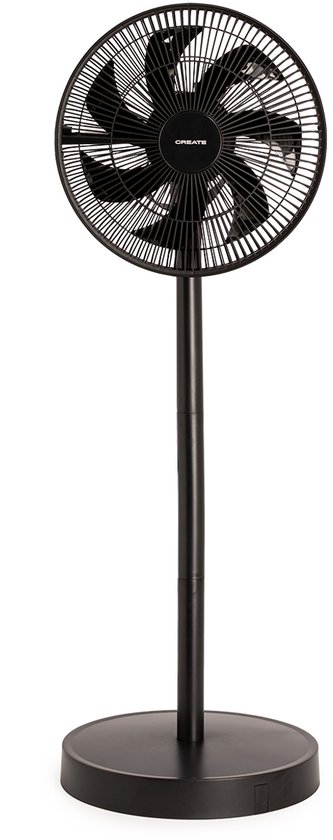 Opvouwbare staande ventilator 50W zwart met oscillatie 75°, verstelbare hoogte en 3 snelheden