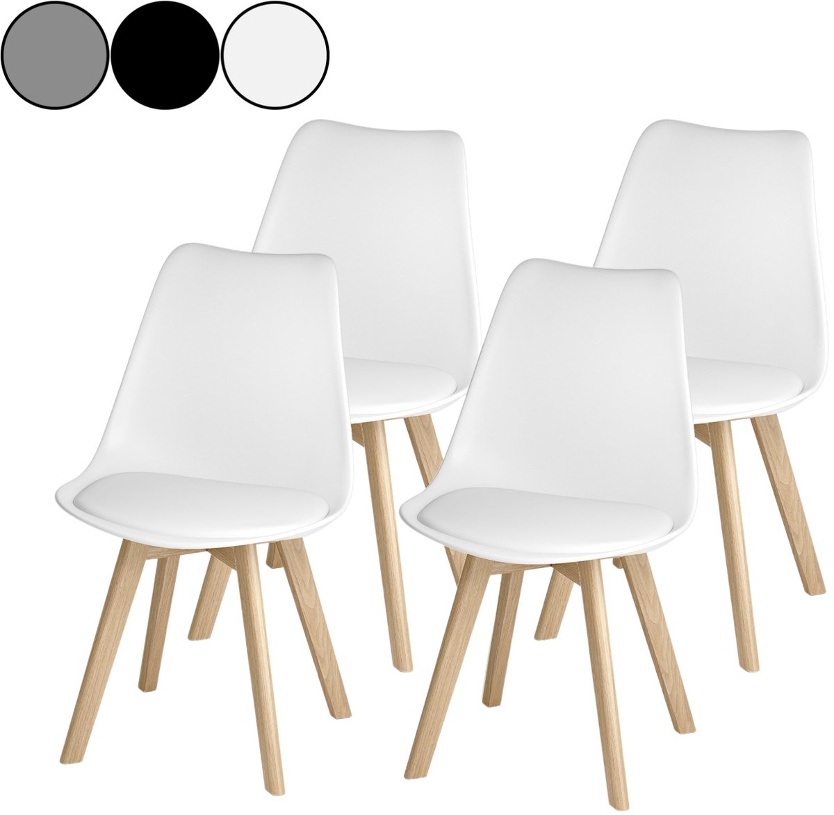 Bealife TB18 Eetkamerstoel - Set van 4 - Kuipstoel – Beukenhouten onderstel – Wit