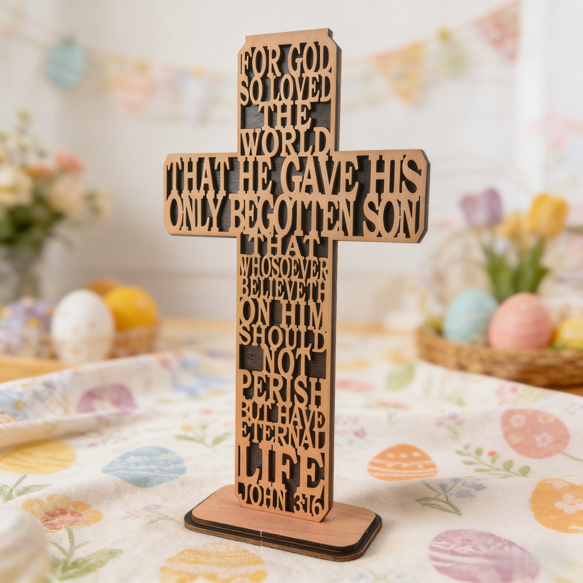 VANDAAG VERZONDEN - Houten Stand Kruis - Groot 30cm - Onze Vader Our Father - Gebed Bidden Prayer - Christelijk - Jezus - Bijbel - Bijbelstudie