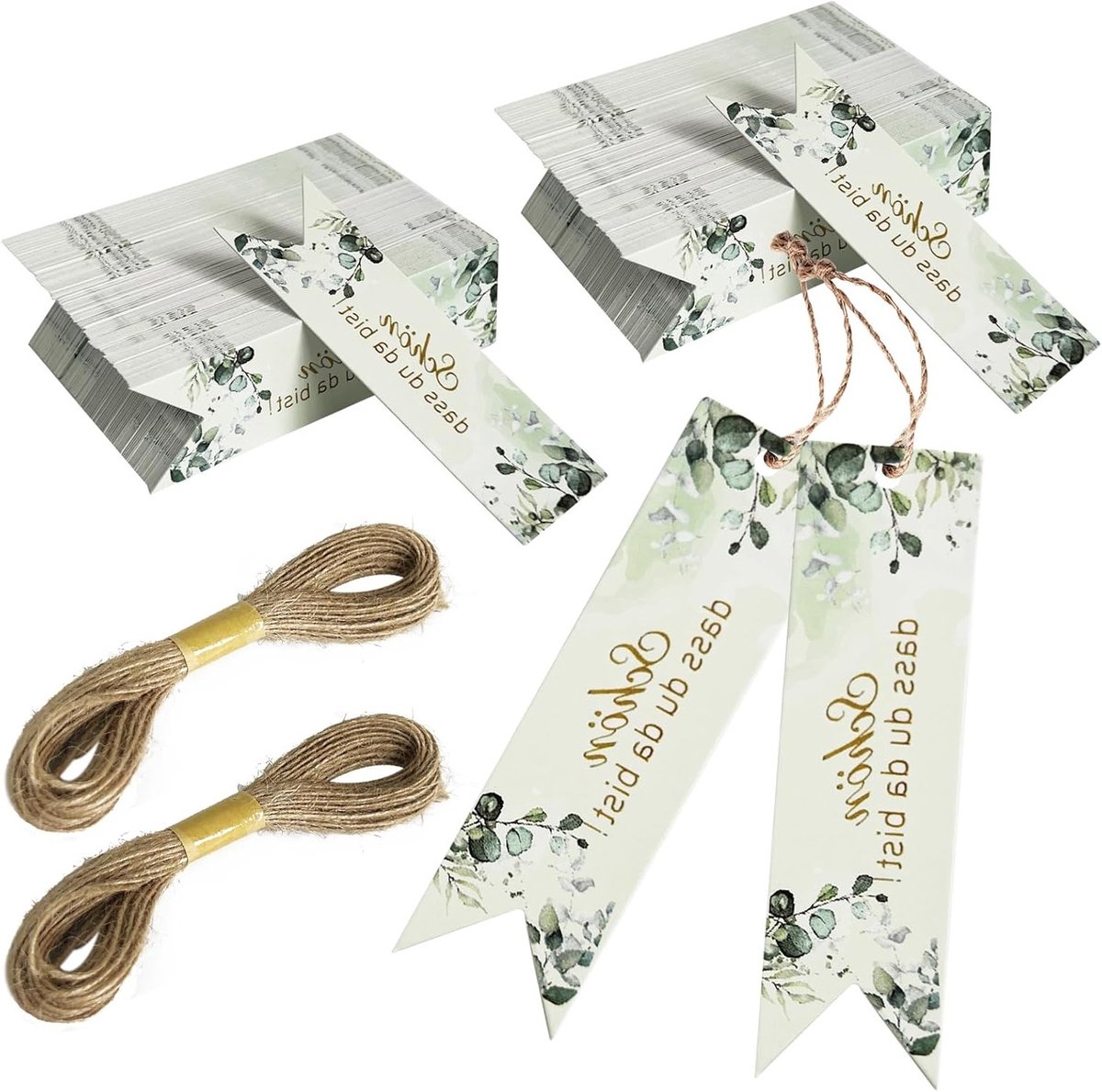 100 Stuks Mooie Dass Du Da Bist Hangers voor Bruiloften, Geschenken en Decoratie met Jute Touw en Eucalyptus Labels