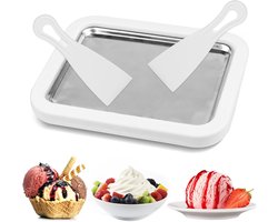 Rolled Ice Cream Maker - Rolling Ijs Grill - Ijsmachine - IJsrolplaat met 2 spatels - voor zelfgemaakte gerolde ijs, bevroren yoghurt - wit - 22x17,5x3,5cm