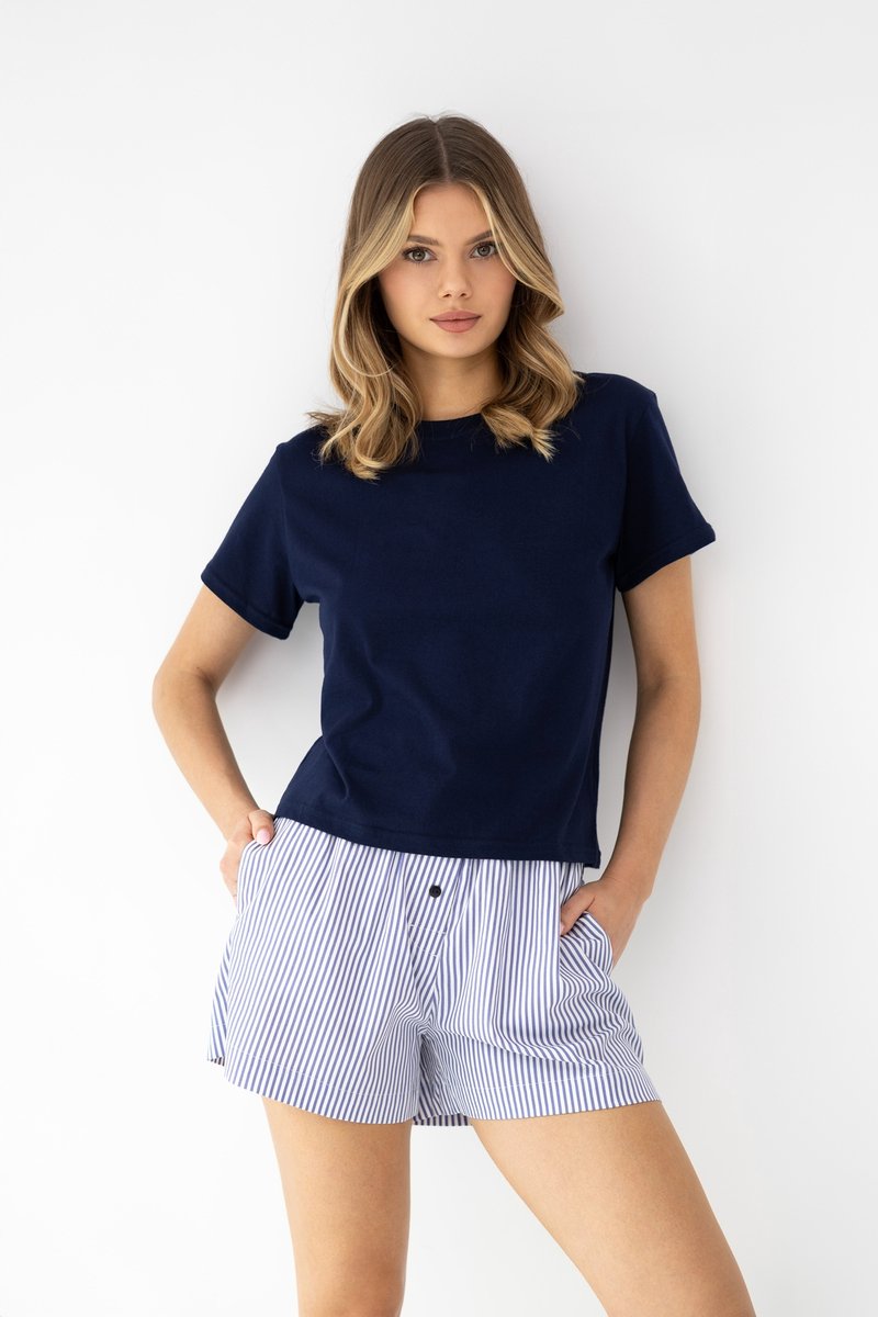 S& Sensis Sensis Katoenen Shortama Dames Navy Gestreepte Boxershort Zomer FINLEY 38 / Blauw