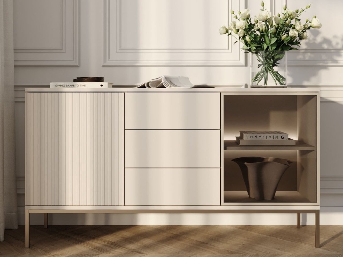 GrainGold – Dressoir Deo – Beige - Met Deuren en Lades - Moderne Opbergruimte - 154 cm