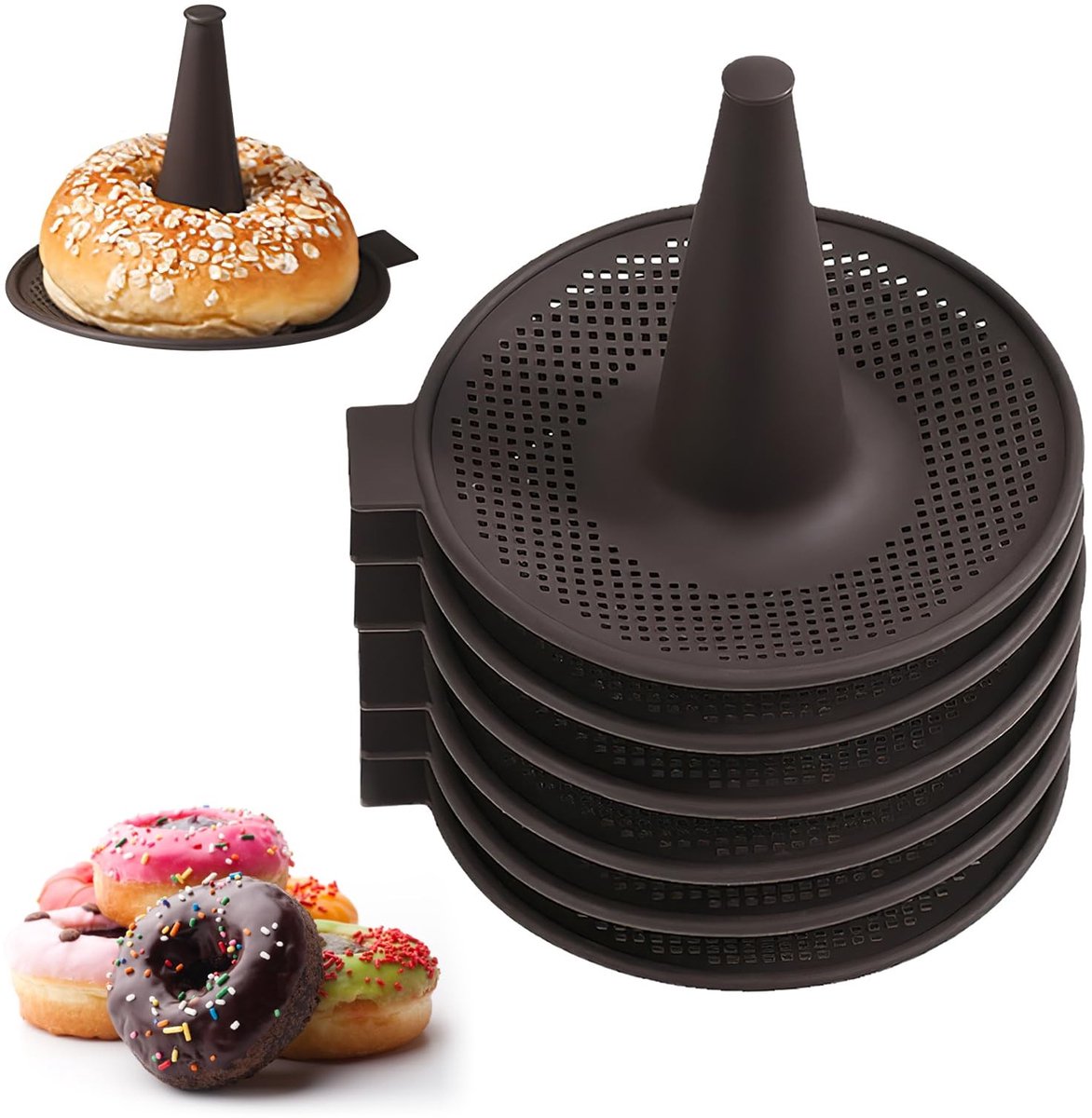Jhubersproducts - Siliconen donutvorm - Bakvormen voor perfecte donuts - 6-delige set - Hittebestendig en veilig - Ideaal voor bagels en gebak