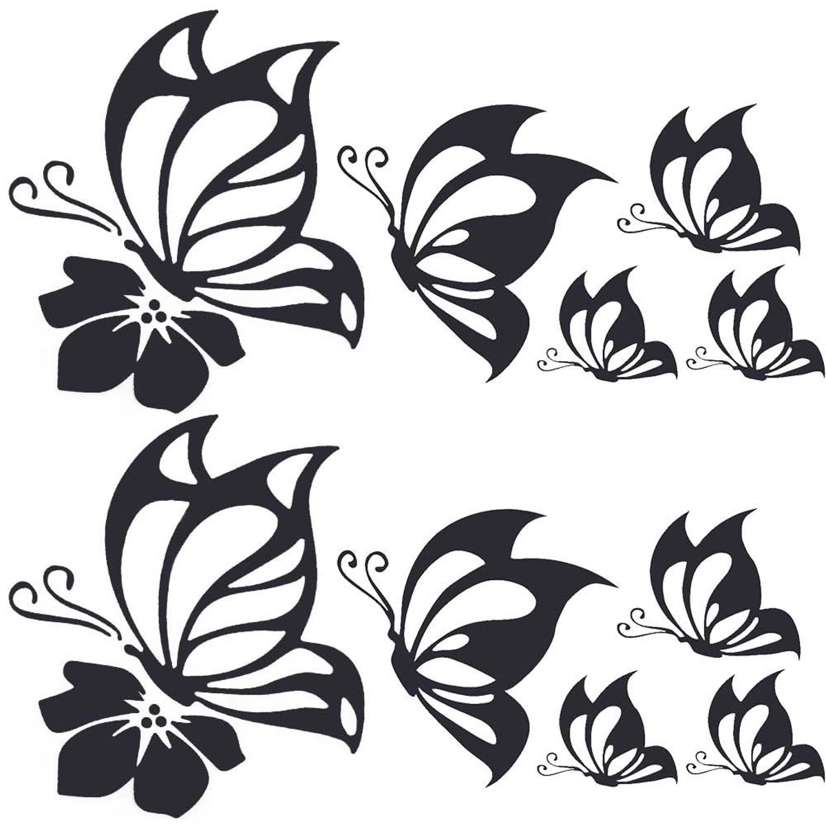Jhubersproducts - Vlinder stickers - Auto stickers - Waterdicht en reflecterend - Zwart - Vinyl stickers - Geschikt voor SUV en motorfiets - 2 vellen
