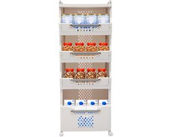 4-laags wasmand – Voor woonkamer en badkamer – met 360° draaibare functie, stille wielen en opvouwbaar kledingopbergrek – metaal/kunststof – wit