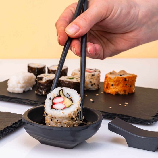 MikaMax Sushi Set for Two - Zwarte vaatwasbestendige 2-persoons Sushi Serveerset van Leisteen — afbeelding 2