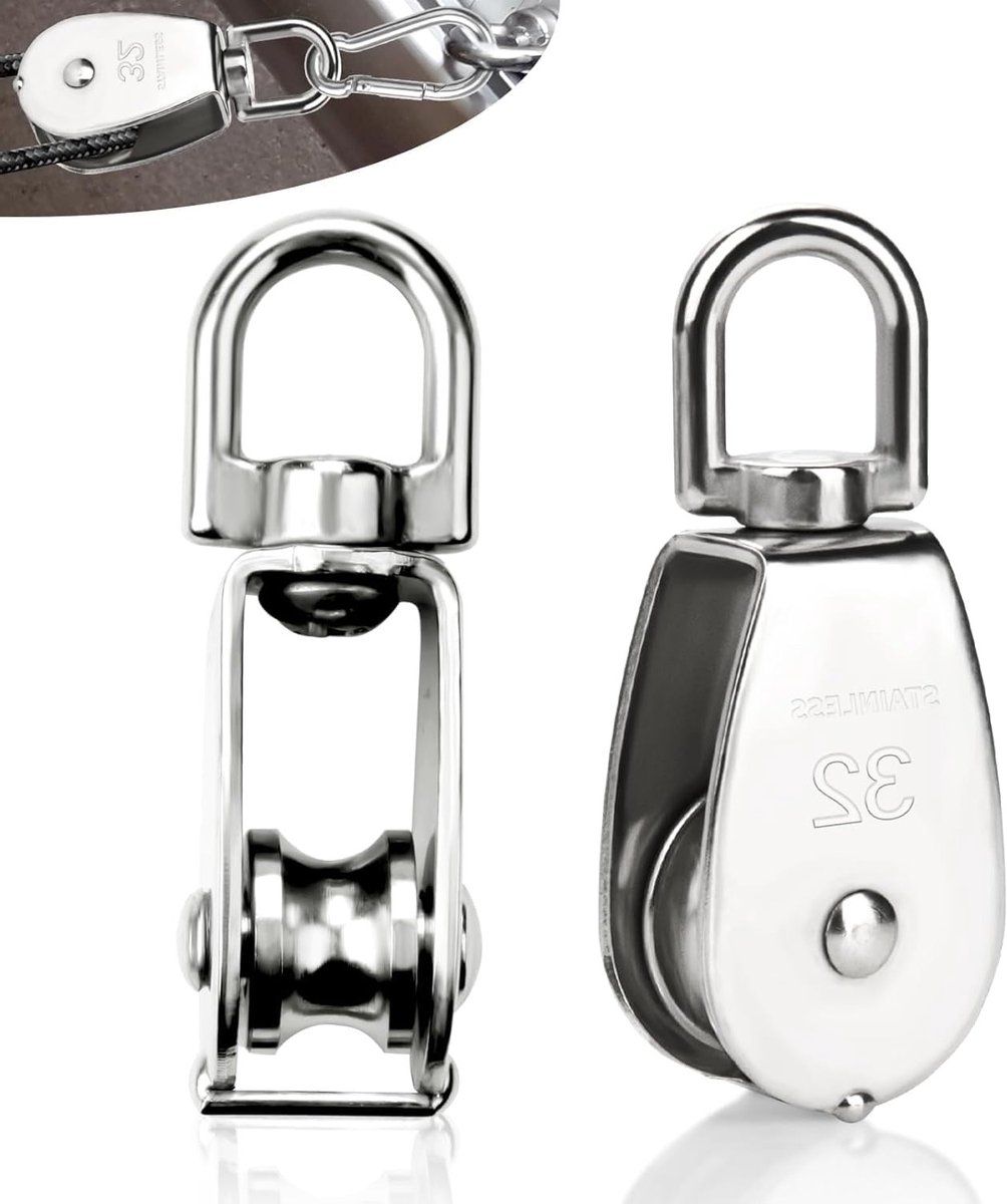 32 mm Pulleys Set van 2, Roestvrijstalen Kabelrollen met 250 kg Laadcapaciteit, Ideaal voor Fitness en Tuinwerk, Geschikt voor Touwen tot 12 mm