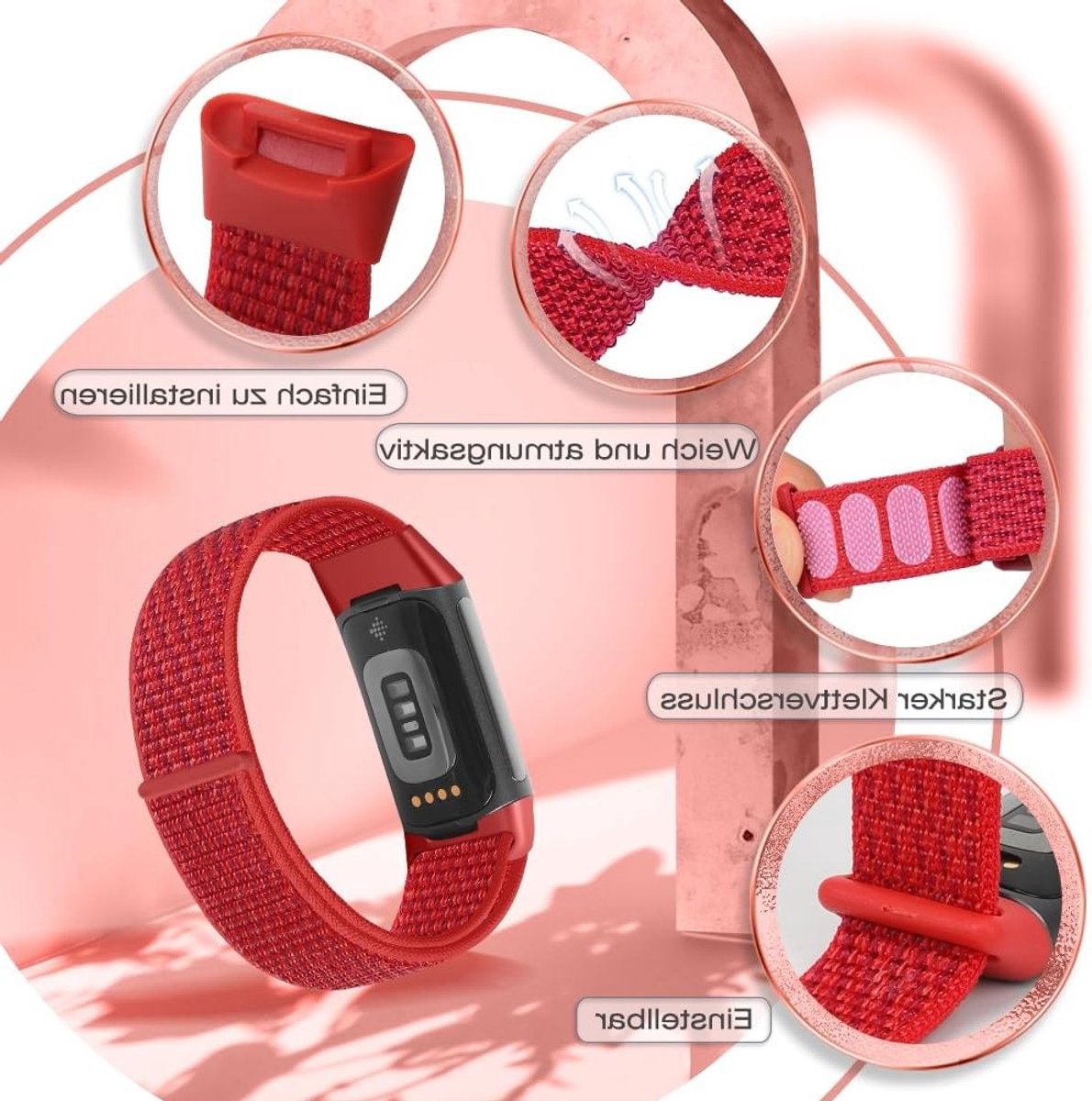 Verstelbare en Ademend Nylon Sportband voor Fitbit Charge 5 - Vervangende Polsband voor Fitness Tracker voor Dames en Heren thumbnail 5