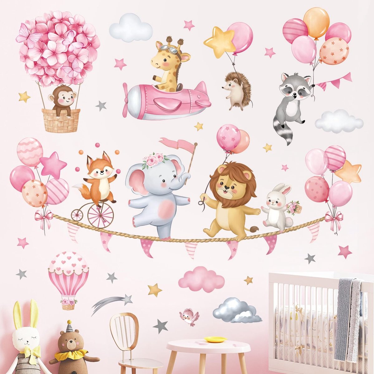 Jhubersproducts - Muurstickers Dieren - Schattige Prachtige Decoratie - Multikleur - Wanddecoratie - Voor Kinderkamer - Geschikt voor Baby's