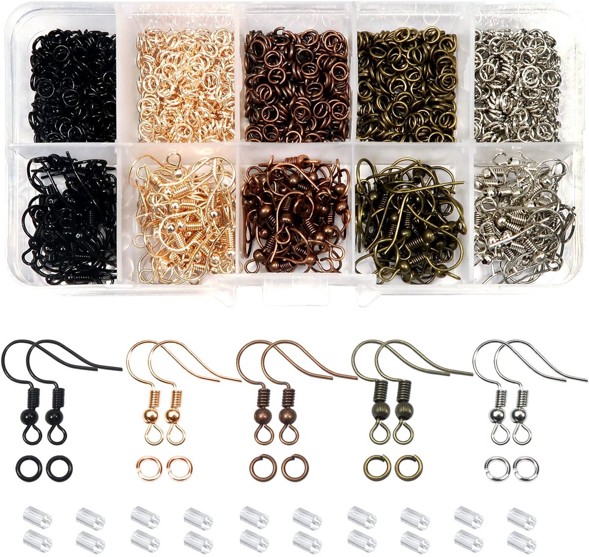 Complete set oorbelcomponenten - 1350 delig assortiment met haken, sluitingen en ringen