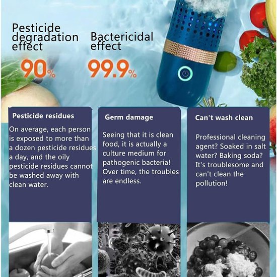 Jhubersproducts - Fruit- en groentewasmachine - Draagbaar - USB-oplaadbaar - Verwijdert pesticiden - Handig voor fruit en groenten - Voor een gezonder van Merkloos — afbeelding 3