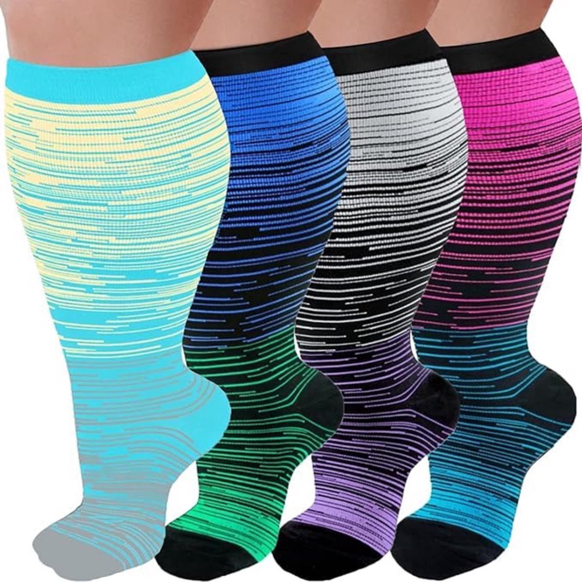 Compressiekousen-Compressie sokken-Dames en heren steunkousen-Hardlopen-3XL-Overknee sokken-Brede kuitsokken-4 paar