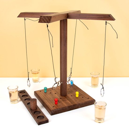Out Of The Blue Ring Toss Drinking Game - Ringwerpen Drankspel voor 2-4 Spelers - Houten Set