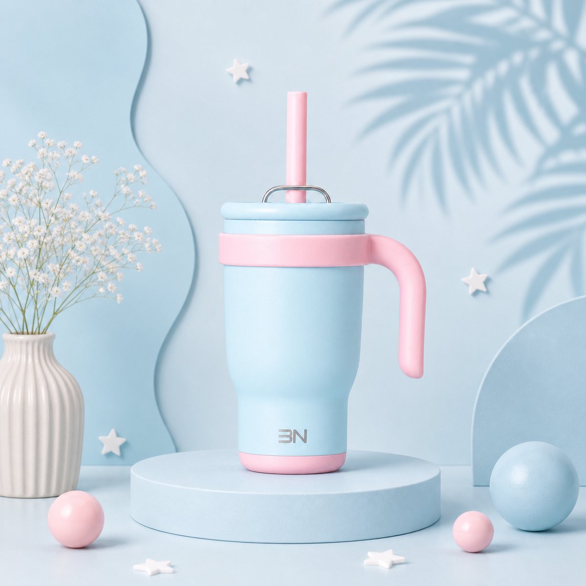 Thermobeker Kind met Rietje – Lekvrij – Dubbelwandige Drinkfles – Warm & Koud – Met Handvat