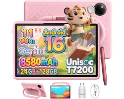 DOOGEE U11 Kid - Kindertablet - Tablet - 24 GB RAM (4+20 GB Extended) + 128 GB ROM - 11 inch HD 90 Hz - Android 16 - 8580 mAh - WiFi 2.4/5 GHz - Inclusief Kindvriendelijk Hoesje & Styluspen - 13 MP Camera - Pink