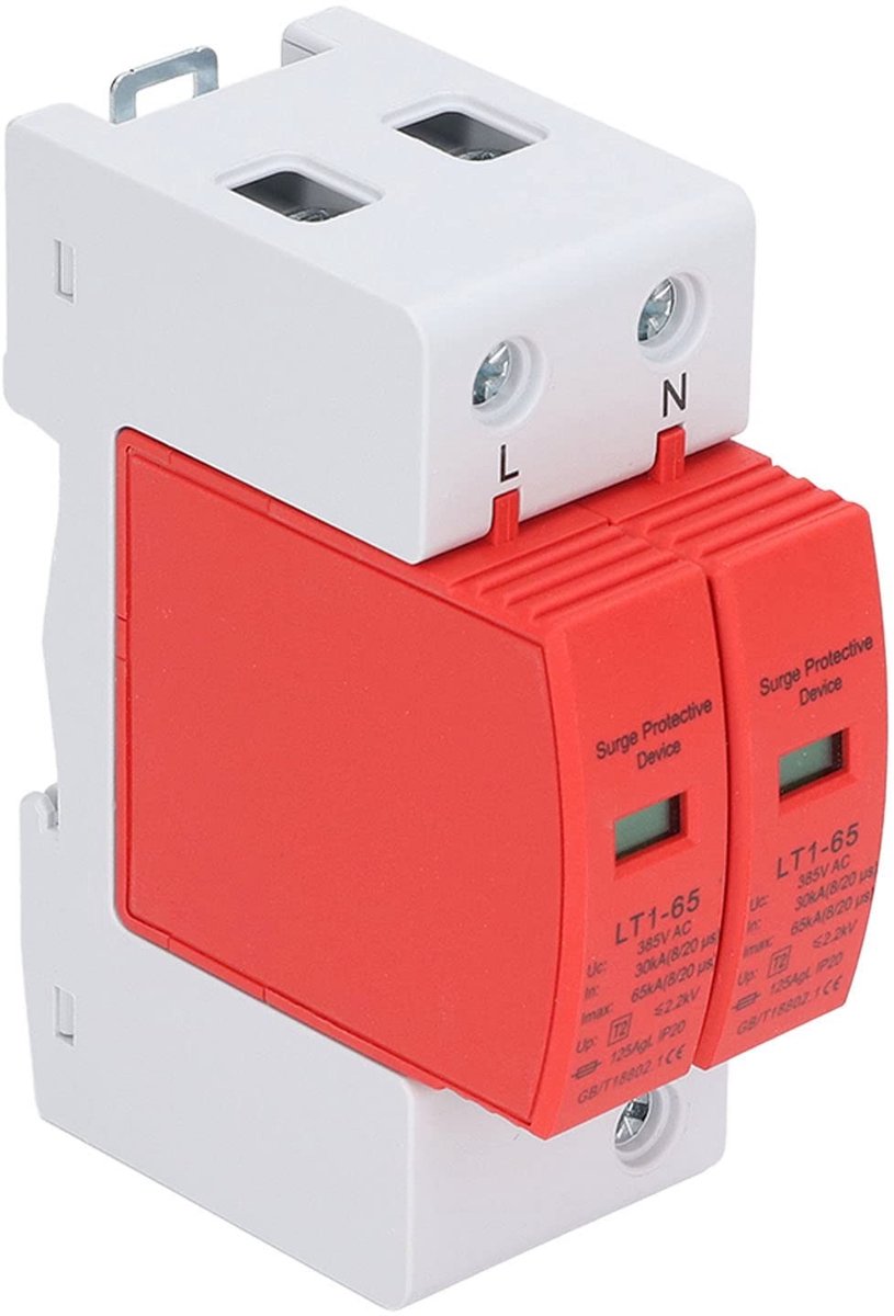 Jhubersproducts - Overspanningsbeveiliging - Bliksembeveiliging - Bescherming voor elektrische apparatuur - 2P 65KA - Laagspanning - Veiligheid bij on