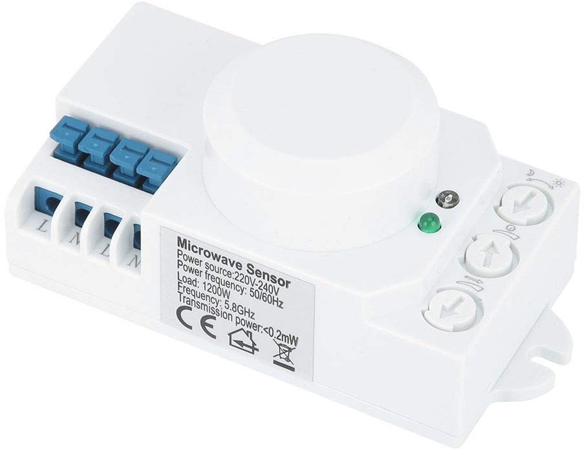 Jhubersproducts - Magnetron Sensor Lichtschakelaar - Bewegingssensor - Efficiënt energiebeheer - 5.8GHz - Automatische verlichting - Geschikt voor pla