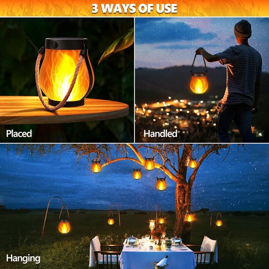 2 STUKS Solar Flame Lantern-Trope Lantern-Tuin Decoratief Licht-Buiten Camping Licht-USB Opladen-Buitenverlichting Waterdichte Flikkerende Vlam Tuinlantaarn — afbeelding 5