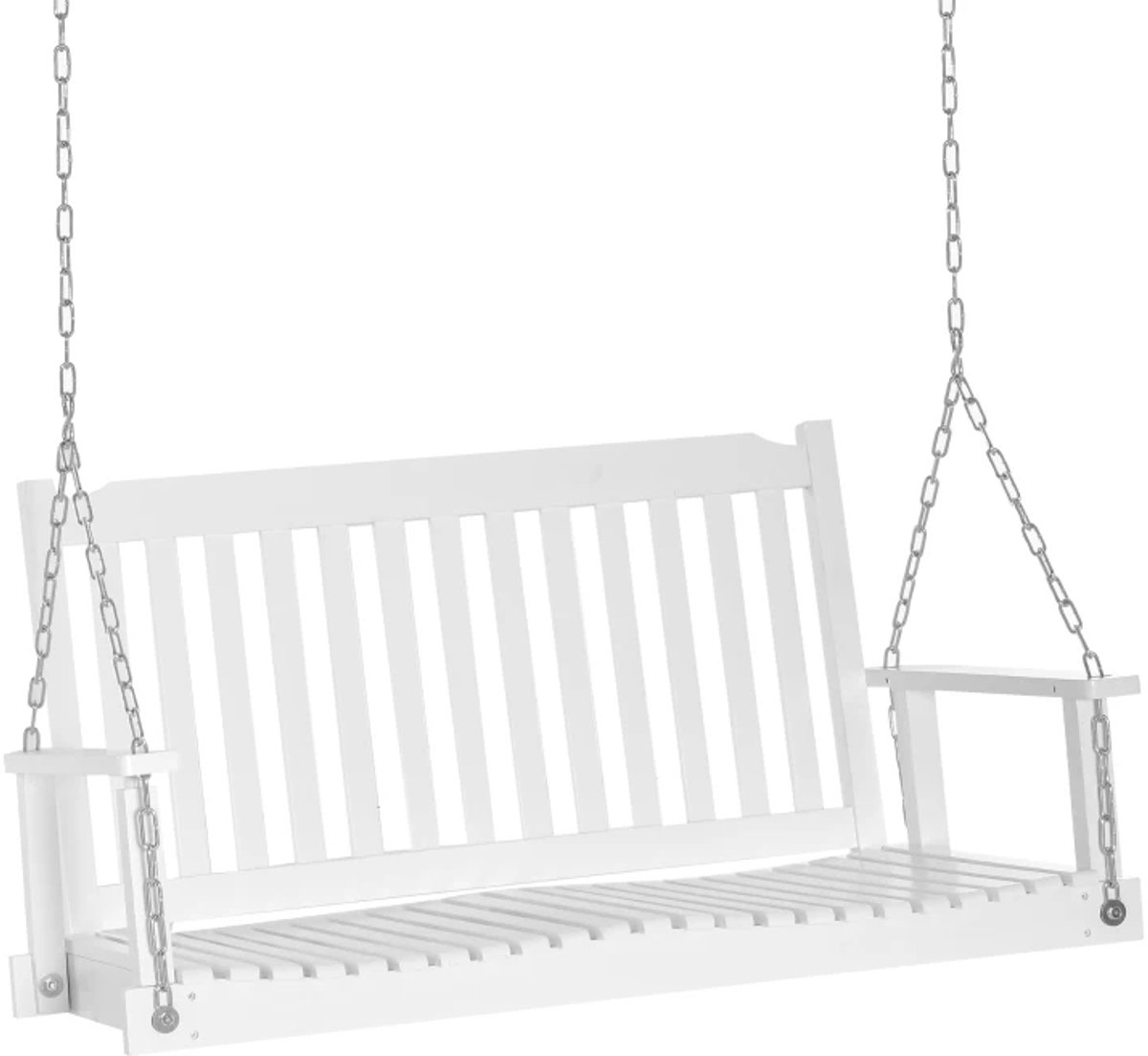 Hangbank - Hollywood Schommel - Houten Schommelbank - 2-zits Tuinbank - Hangende Bank met Kettingen - Tuinschommel 2 Personen - tot 200 kg - Schommelstoel - Tuinmeubelen - voor Tuin, Terras, Balkon - Wit