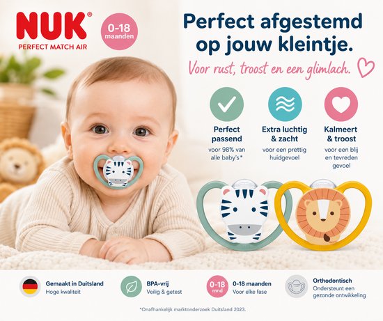 NUK Perfect Match Air fopspenen(zebra/ leeuw) 6-18 maanden van Nuk — afbeelding 2