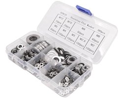 Pakking - 580 Stuks - Sluitringen - RVS - Met Opbergdoos - Schroefafdichtingspakkingset - Roestvrijstalen Platte Ringen - Negen verschillende maten: M2, M2.5, M3, M4, M5, M6, M8, M10 en M12 - Geschikt voor reparaties en huisdecoratie - Zilver