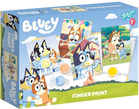 Totum Bluey vingerverf pakket - Inclusief kindveilige verf - educatief speelgoed jongens en meisjes vanaf 2 jaar - knutselen verven peuter kleuter