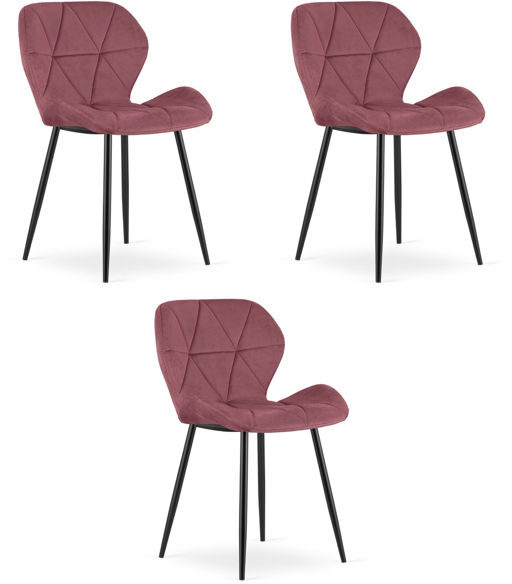 Set van 3 eetkamerstoelen MANGO - Fluweel roze - Zwarte metalen poten - Modern design