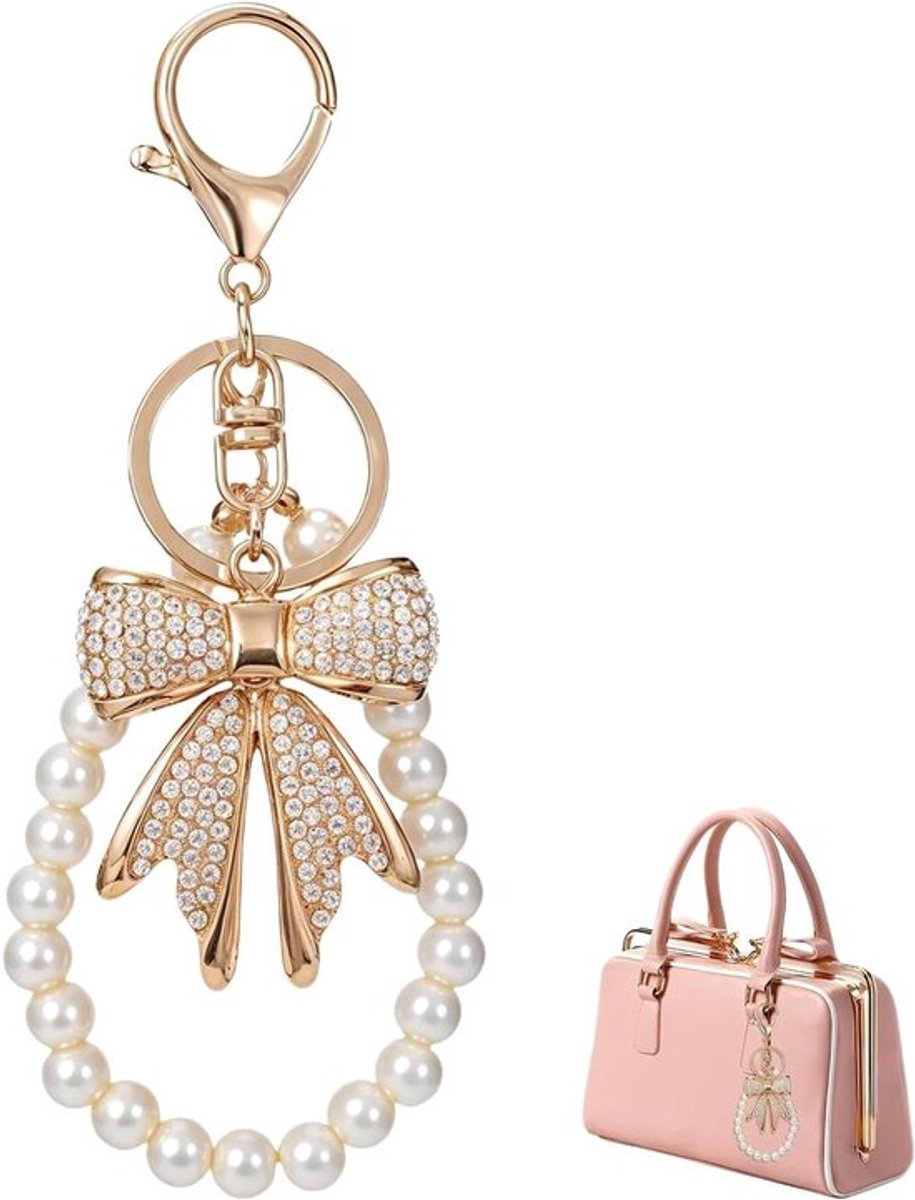 Dames Sleutelhanger Met Parelketting en Strass-Boogdesign
